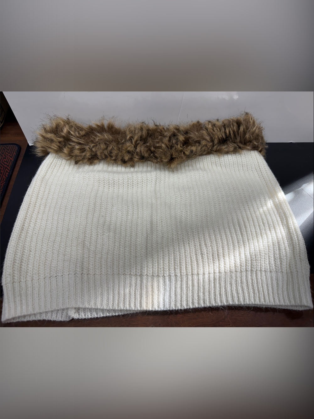 Reitmans Cream Neck Warmer Brown Faux Fur Trim